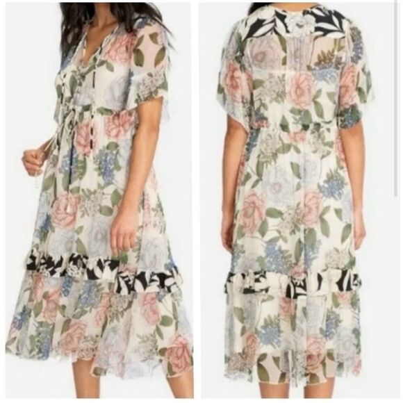 Jade Johnny Was Marion Silk Floral Tiered Maxi Dress sz XS NWOT ( it popped off) - Picture 2 of 13